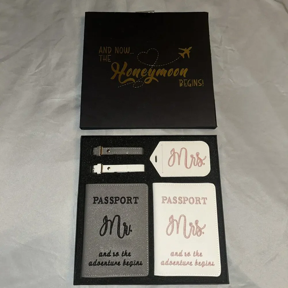Matching Passport Covers Honeymoon Mr Mrs Wife Husband ID Holder Gray White